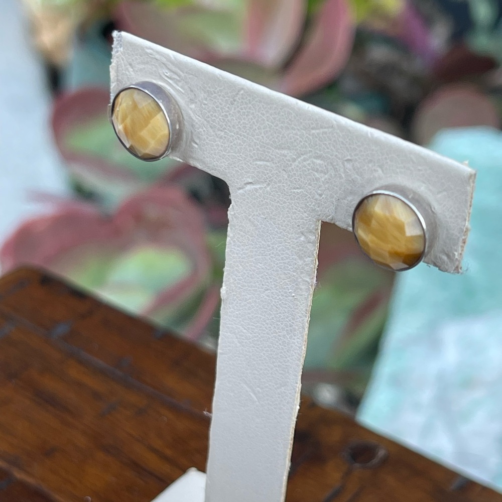 Jay King yellow tigers eye and  sterling silver stud earrings